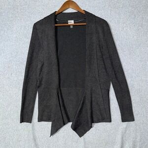 Cupio Women Charcoal Grey Ribbed Open Front Draped Handkerchief Hem Cardigan L